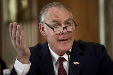 PHOTO: Interior Secretary Ryan Zinke testifies before the Senate Energy and Natural Resources Committee, March 13, 2018, in Washington.