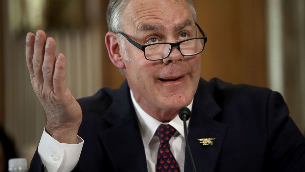 Interior Secretary Ryan Zinke testifies before the Senate Energy and Natural Resources Committee, March 13, 2018, in Washington.