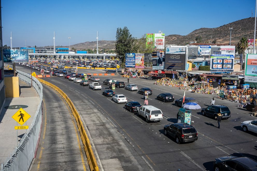 PHOTO: Vehicles wait to cross the San Ysidro Port of Entry in Tijuana, Mexico, on Tuesday, Nov. 9, 2021.