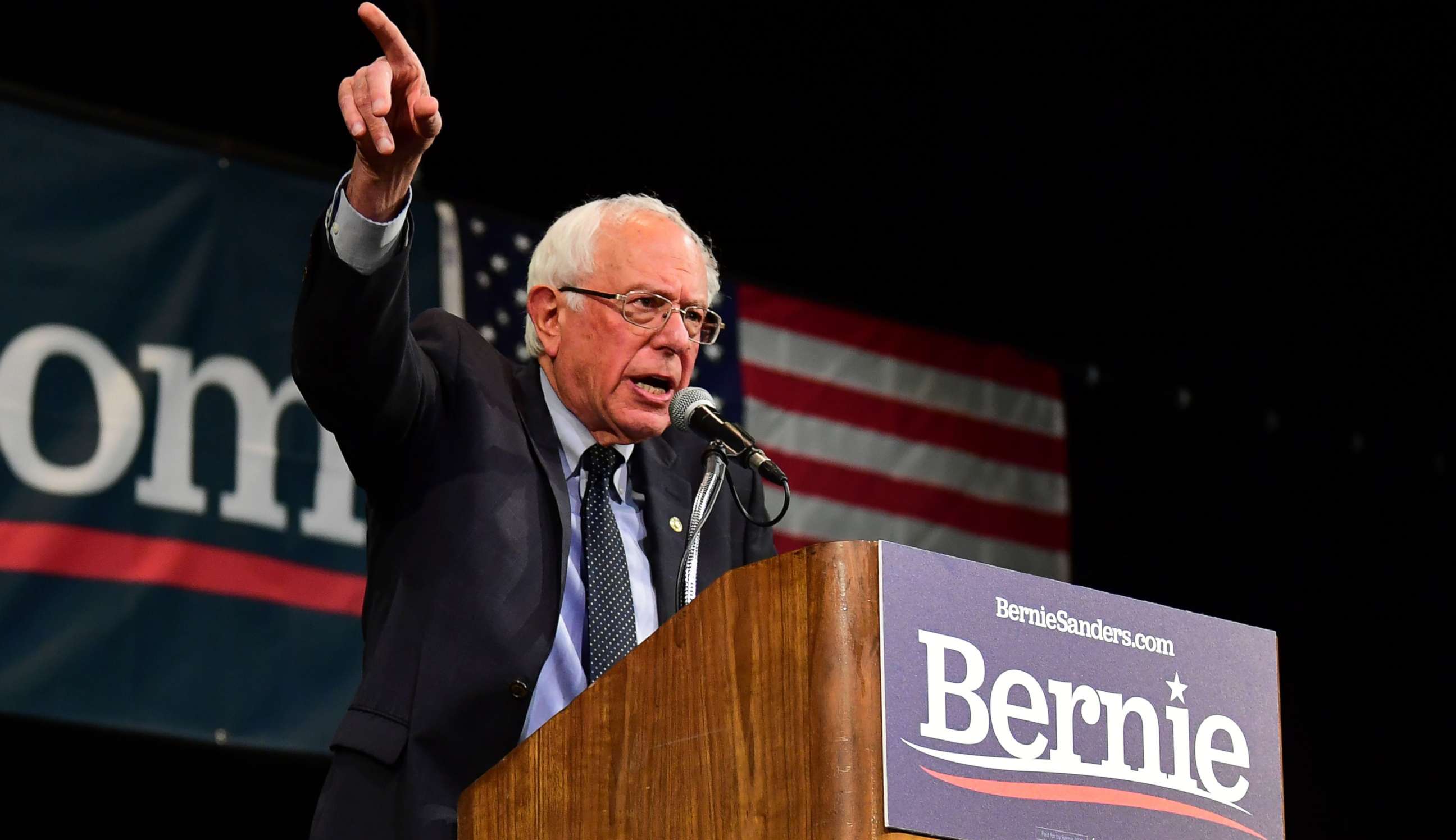 PHOTO: Democratic presidential hopeful and Vermont US Senator Bernie Sanders speaks on stage during a Town Hall event at the Aratani Theater in Los Angeles, California on July 25, 2019. 