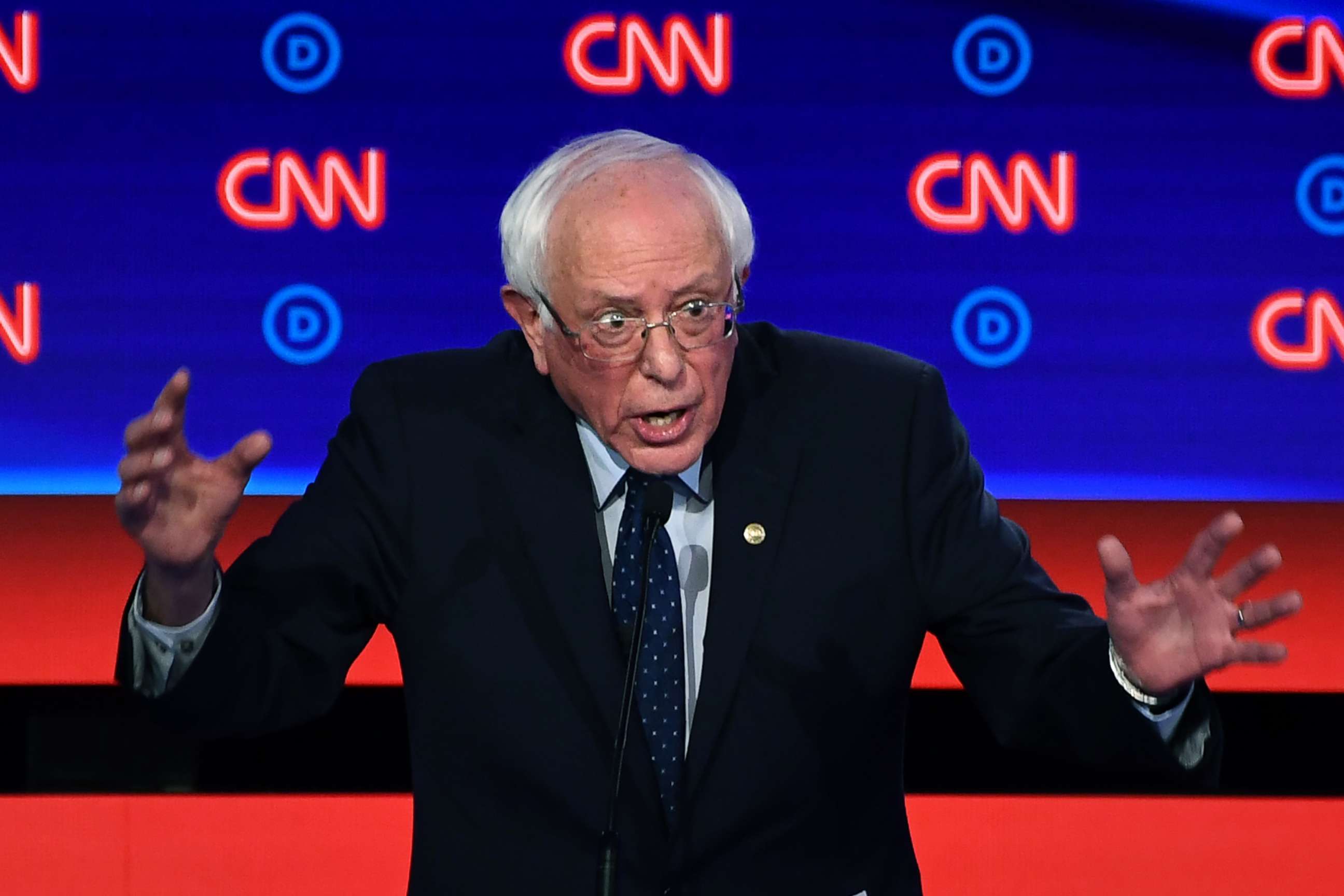 PHOTO: Democratic presidential hopeful Sen. Bernie Sanders gestures as he speaks during the first round of the second Democratic primary debate in Detroit, July 30, 2019. 