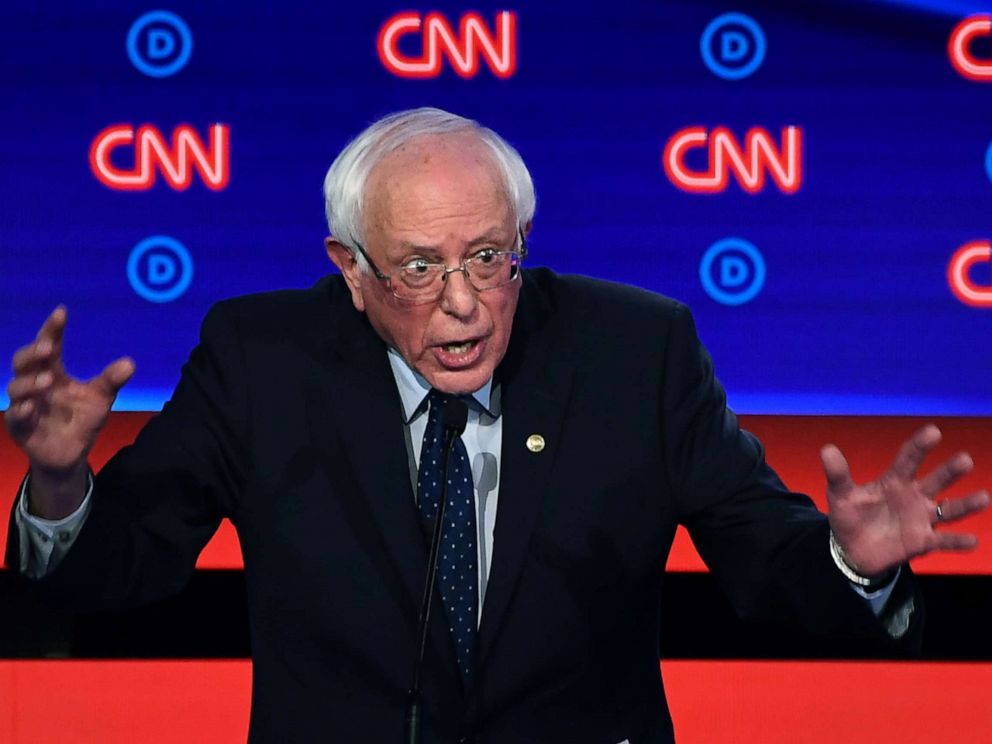 PHOTO: Democratic presidential hopeful Sen. Bernie Sanders gestures as he speaks during the first round of the second Democratic primary debate in Detroit, July 30, 2019.