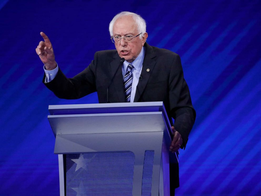 PHOTO: Democratic presidential candidate Sen. Bernie Sanders speaks during the third Democratic primary debate of the 2020 presidential campaign season in Houston, Texas, Sept. 12, 2019.