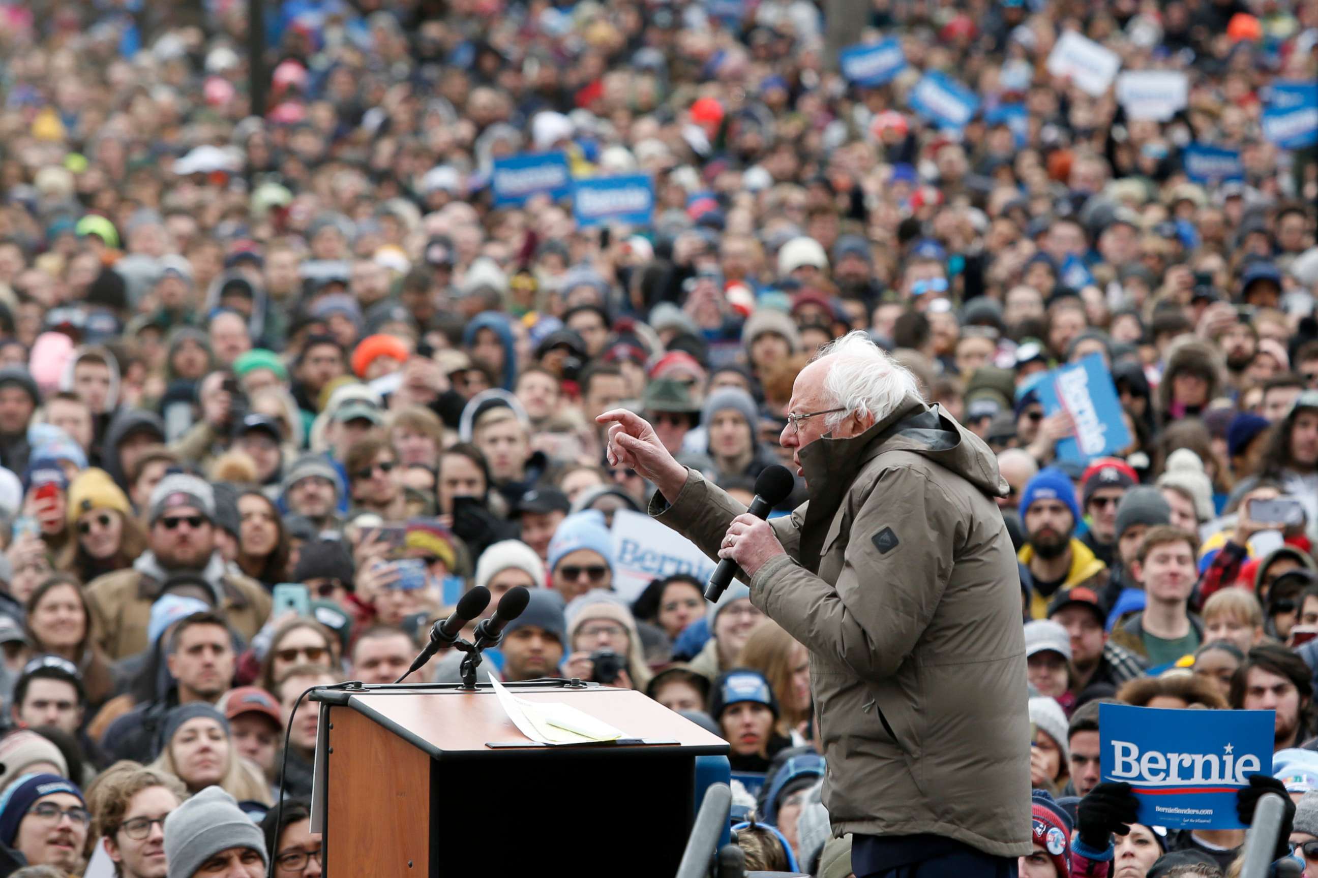 PHOTO: Democratic presidential candidate Sen. Bernie Sanders speaks during campaign rally on Boston Common, Feb. 29, 2020, in Boston.