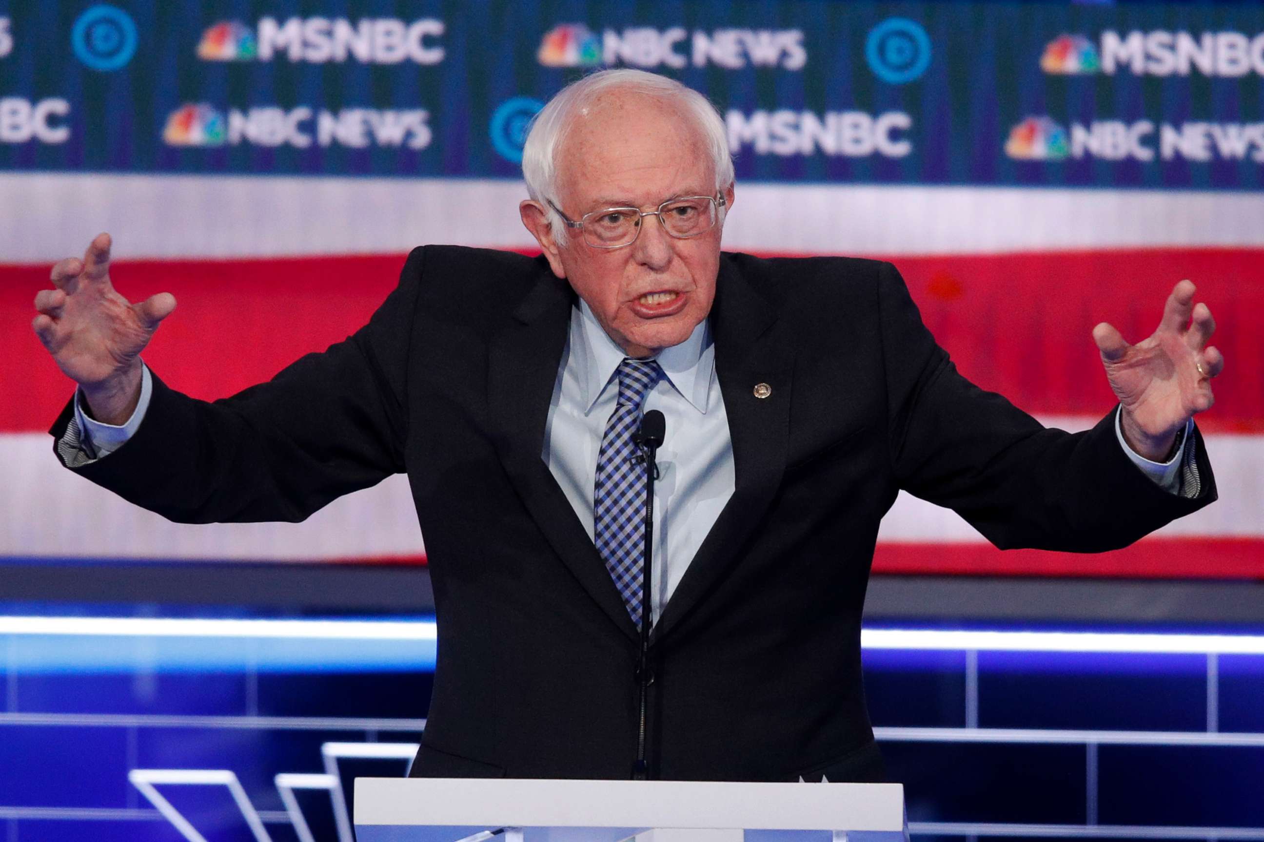 PHOTO: Democratic presidential candidate Sen. Bernie Sanders, speaks during a Democratic presidential primary debate, Feb. 19, 2020, in Las Vegas, hosted by NBC News and MSNBC.