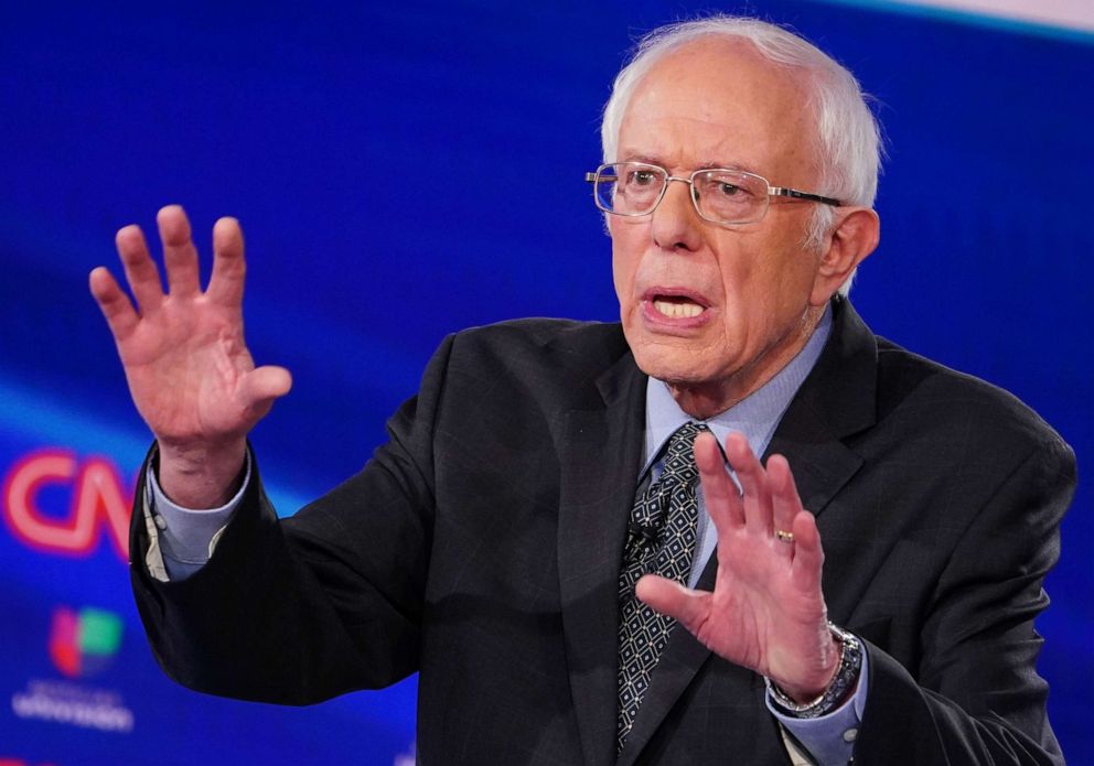 PHOTO: Democratic presidential hopeful Vermont Senator Bernie Sanders participates in the 11th Democratic Party 2020 presidential debate in a CNN Washington Bureau studio in Washington, DC on March 15, 2020. 