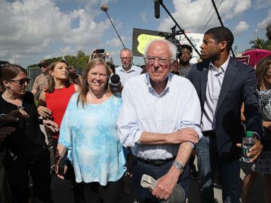 PHOTO: Democratic presidential candidate, Sen. Bernie Sanders (I-VT) and his wife, Jane Sanders, arrive at a detention center for migrant children on June 27, 2019 in Homestead, Florida.