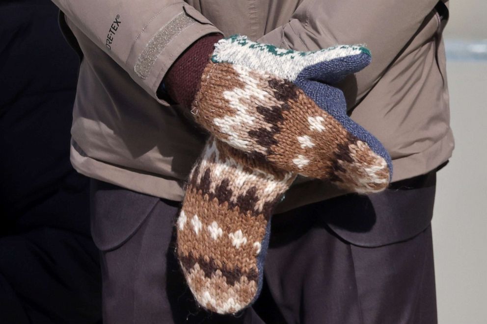 PHOTO: Senator Bernie Sanders wears mittens as he attends the inauguration of Joe Biden as the 46th President of the United States on the West Front of the U.S. Capitol in Washington, D.C., Jan. 20, 2021.