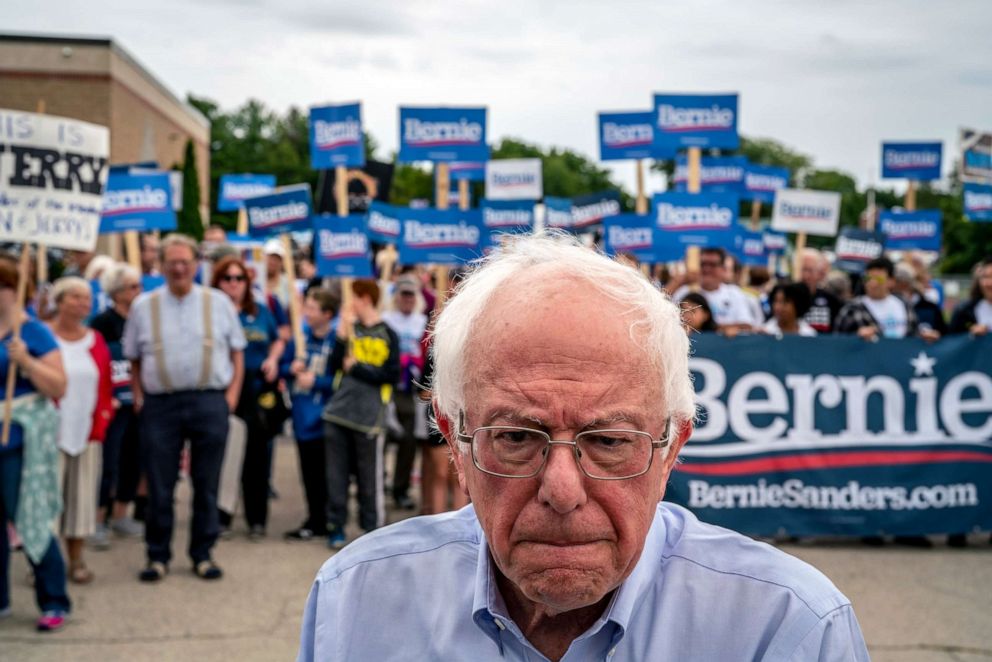 PHOTO: Sen. Bernie Sanders (I-Vt.), a candidate for the Democratic presidential nomination, campaigns in Milford, N.H., on Sept. 2, 2019.