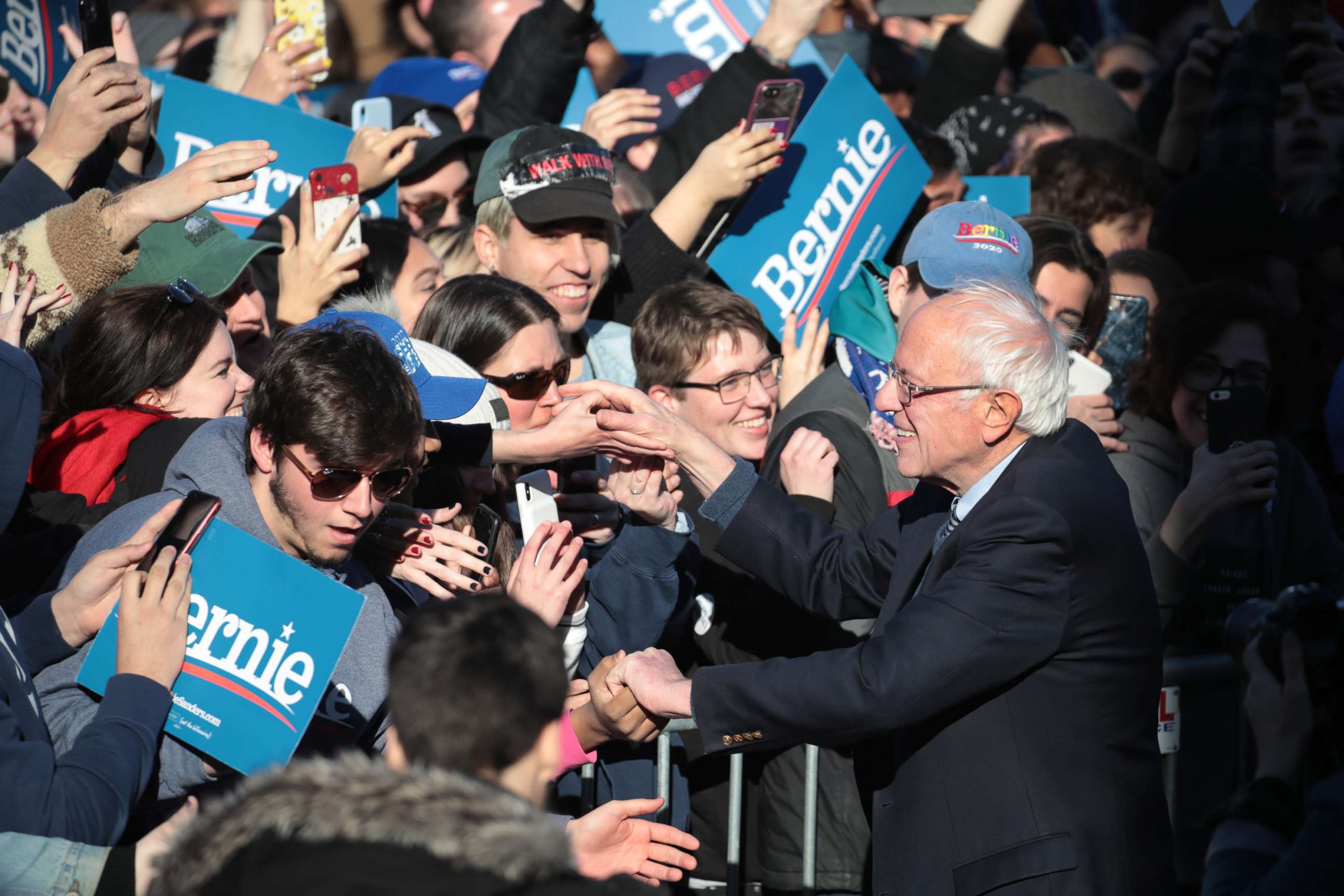 PHOTO: Democratic presidential candidate Sen. Bernie Sanders greets supporters as he leaves a campaign rally in Grant Park, March 7, 2020 in Chicago.