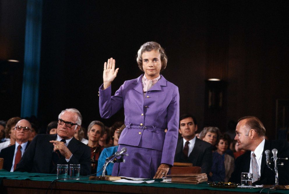 PHOTO: Sandra Day O'Connor is sworn in before the Senate Judiciary committee during confirmation hearings as she seeks to become first woman to take a seat on the U.S. Supreme Court in Washington, Sept. 9, 1981.