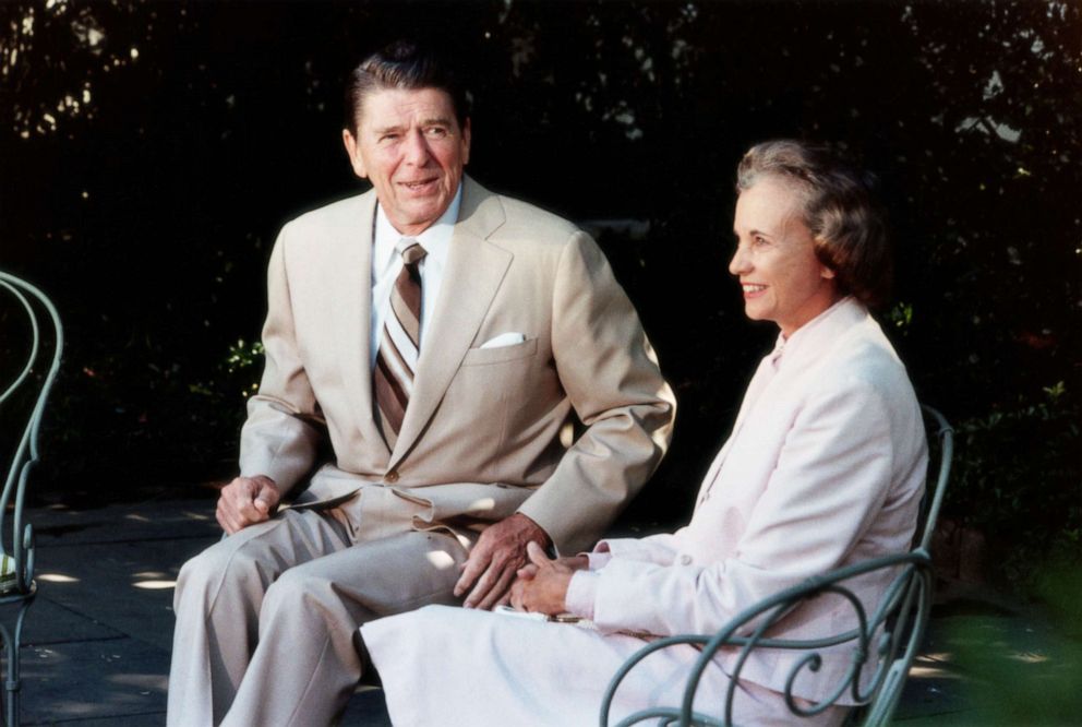 PHOTO: President Ronald Reagan sits with his nominee for Supreme Court Justice, Sandra Day O'Connor, outside the Oval Office of the White House in Washington, July 15, 1981.