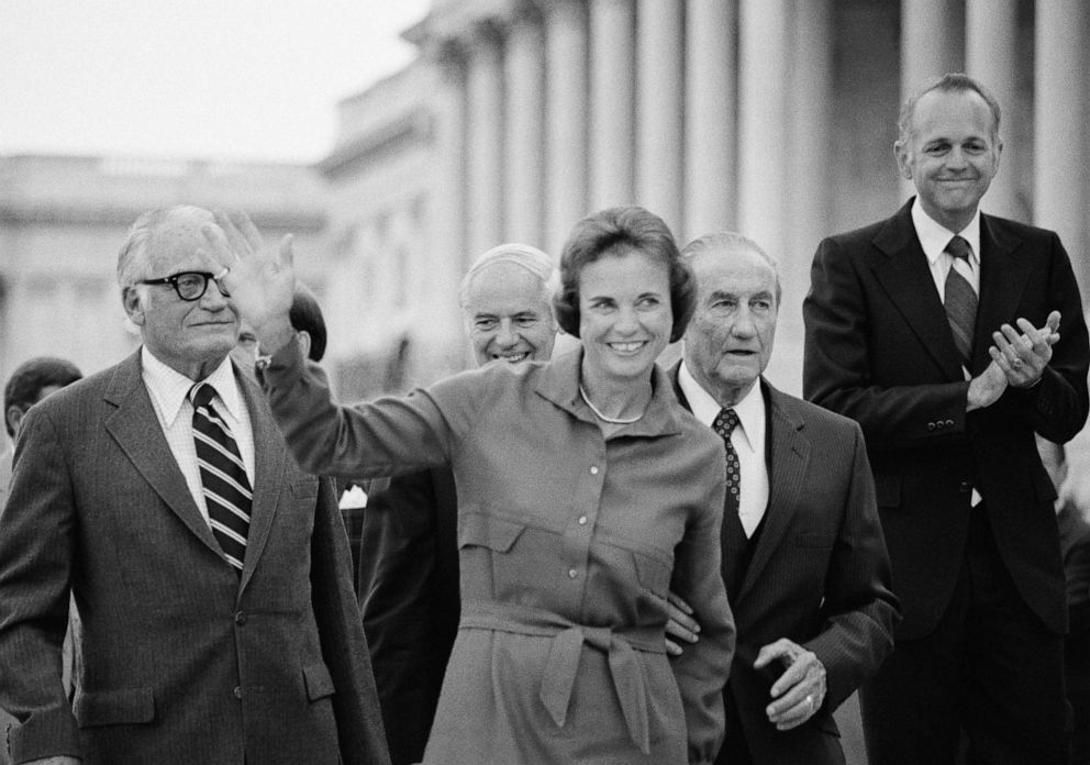 PHOTO: Sandra Day O'Connor waves as she arrives at the U.S. Capitol in Washington in Sept. 1981, shortly after her nomination to the Supreme Court was confirmed by the Senate.