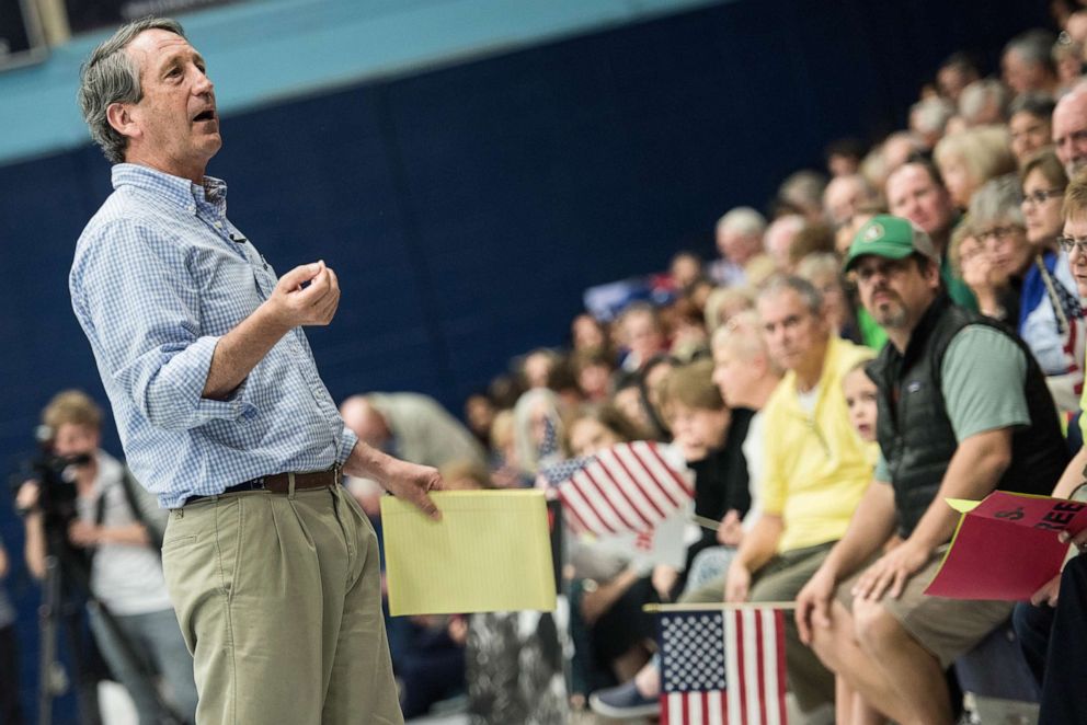 PHOTO: Rep. Mark Sanford (R-SC) addresses the crowd during a town hall meeting, March 18, 2017, in Hilton Head, S.C. 