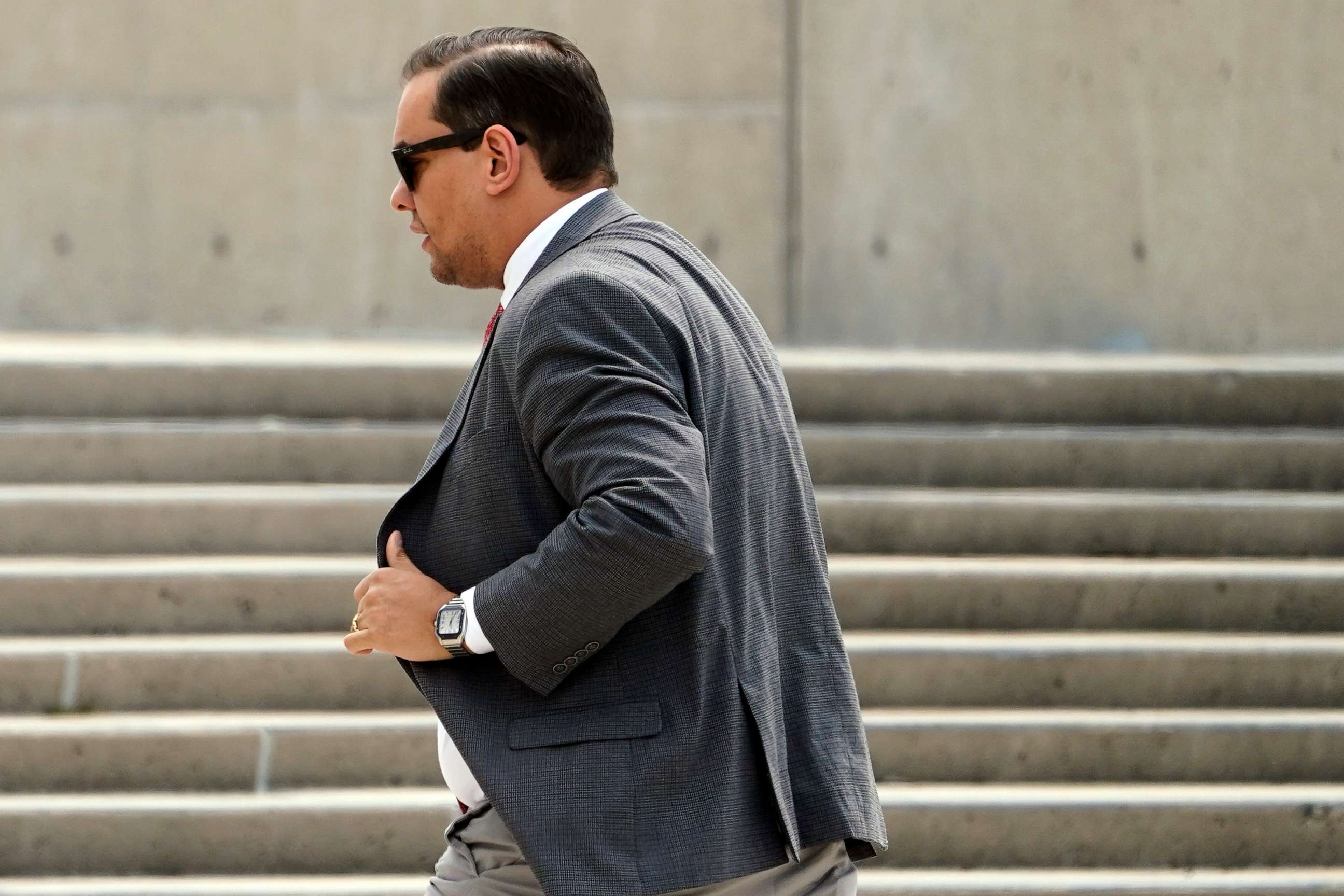 PHOTO: George Santos arrives at federal court June 30, 2023, in Central Islip, N.Y.