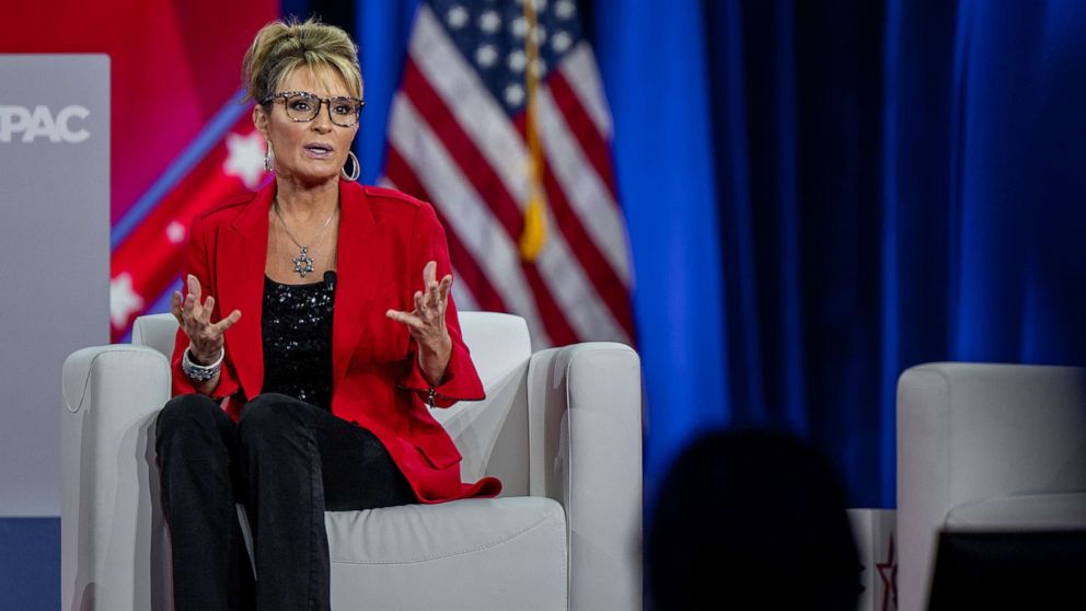 PHOTO: U.S. House candidate former Alaska Gov. Sarah Palin speaks at the Conservative Political Action Conference CPAC held at the Hilton Anatole on August 4, 2022, in Dallas.