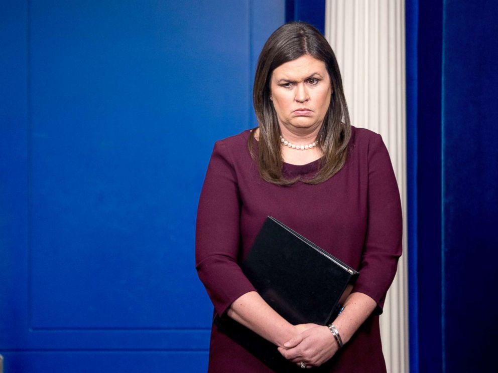 PHOTO: White House press secretary Sarah Huckabee Sanders attends the daily press briefing at the White House in Washington, Aug. 14, 2018, where officials speak to reporters on recently repatriated remains from North Korea.