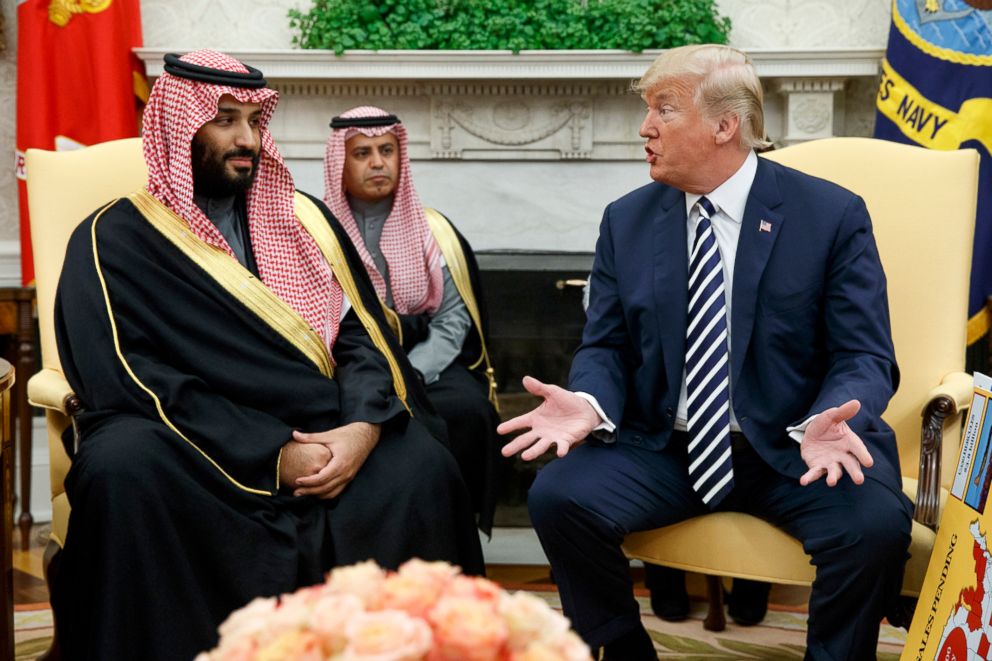 PHOTO: President Donald Trump meets with Saudi Crown Prince Mohammed bin Salman in the Oval Office of the White House in Washington, March 20, 2018.