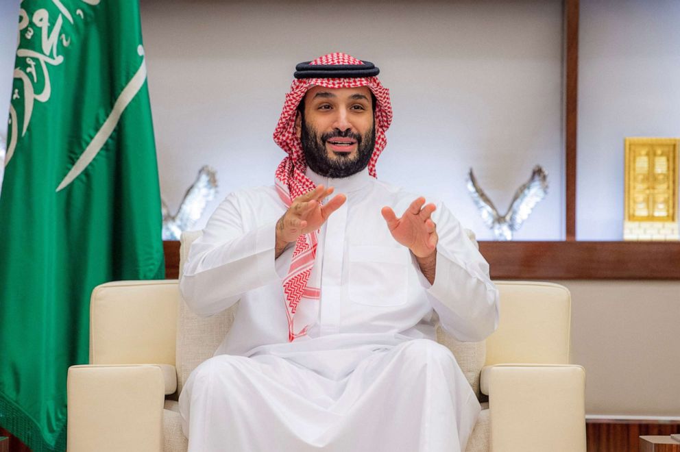 PHOTO: Saudi Arabia's Prime Minister Crown Prince Mohammed bin Salman speaks as he receives the Saudi soccer team, ahead of their participation in FIFA World Cup Qatar 2022, in Jeddah, Saudi Arabia, Oct. 23, 2022. 