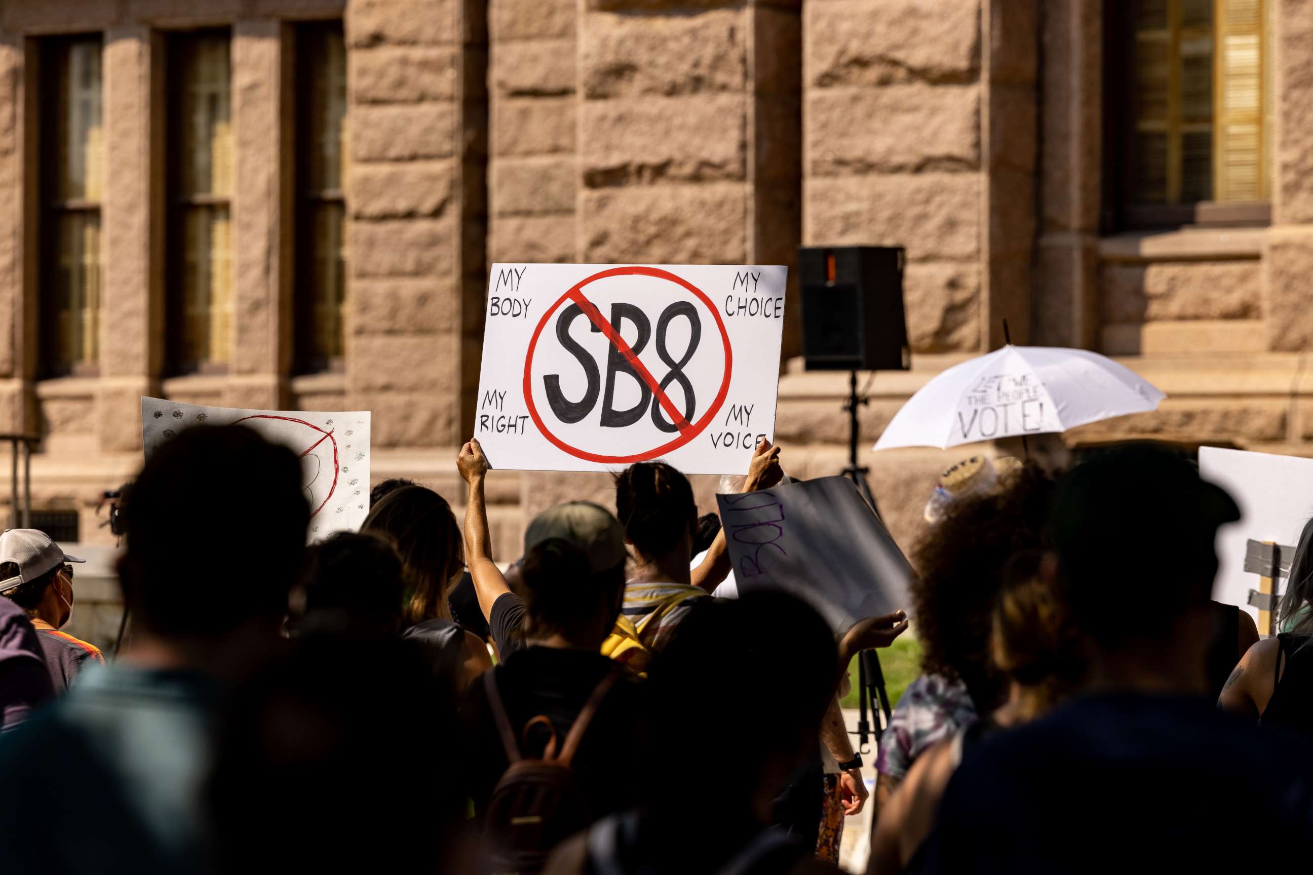 PHOTO: Abortion rights activists rally at the Texas State Capitol on Sept. 11, 2021, in Austin, Texas.