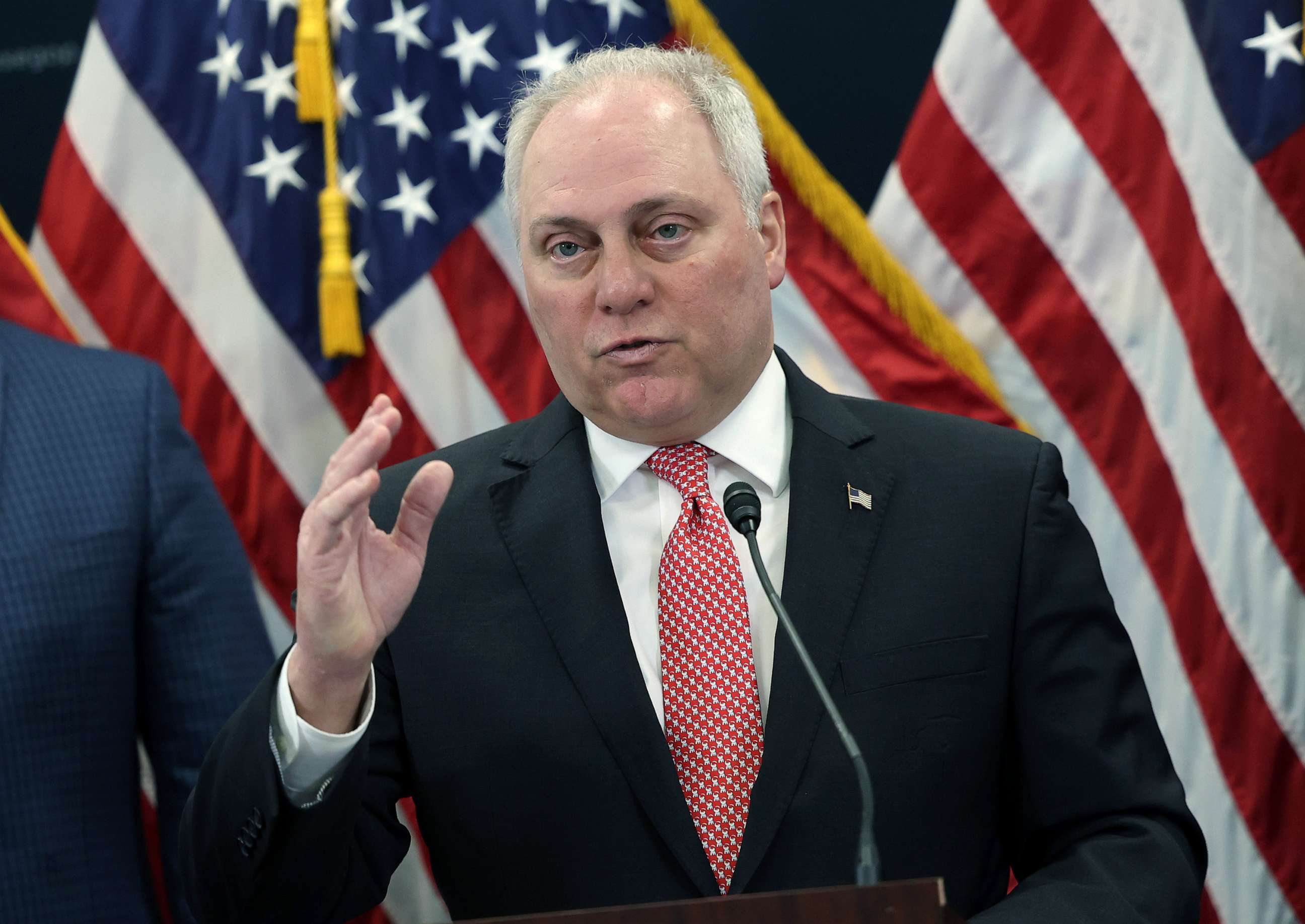 PHOTO: House Majority Leader Steve Scalise speaks at a press conference following a House Republican meeting at the Capitol, March 28, 2023.