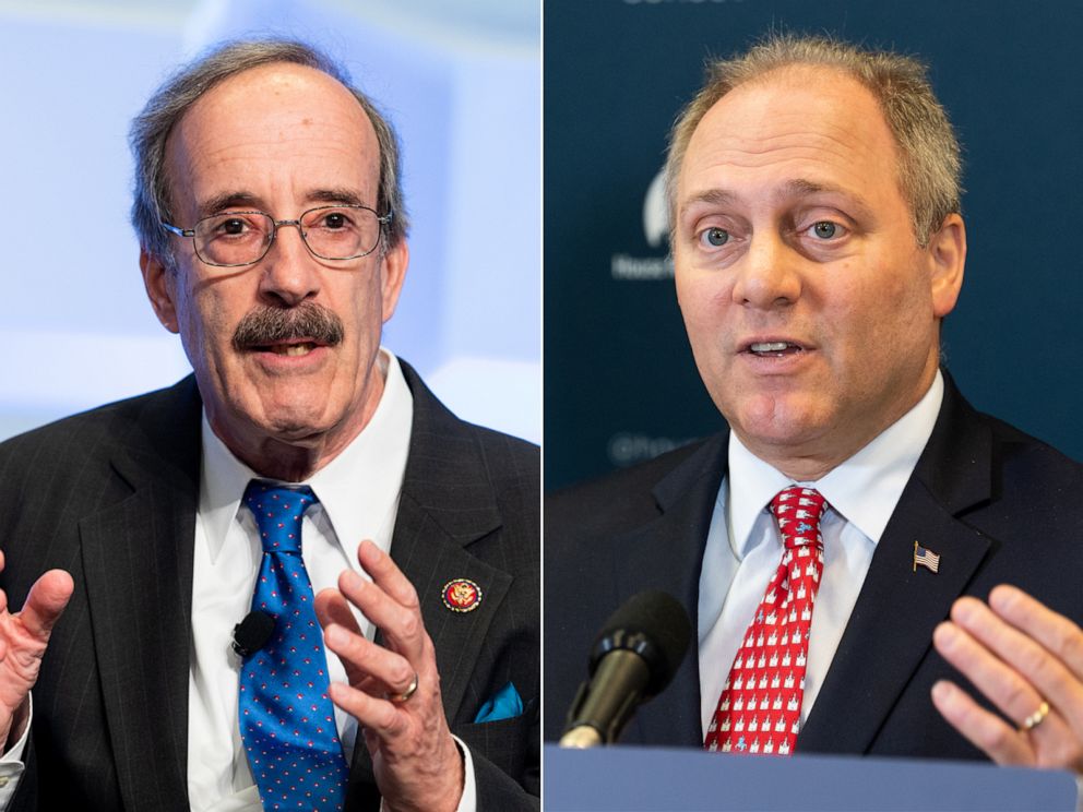 PHOTO: U.S. Representative Eliot Engel speaks at the Anti-Defamation League (ADL) National Leadership Summit in Washington, DC. |  U.S. representative Steve Scalise speaks at a press conference in the US Capitol.