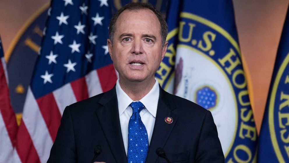 PHOTO:  House Intelligence Committee Chairman Adam Schiff, D-Calif., conducts news conference in the Capitol Visitor Center on the transcript of a phone call between President Trump and Ukrainian President Volodymyr Zelenskiy.