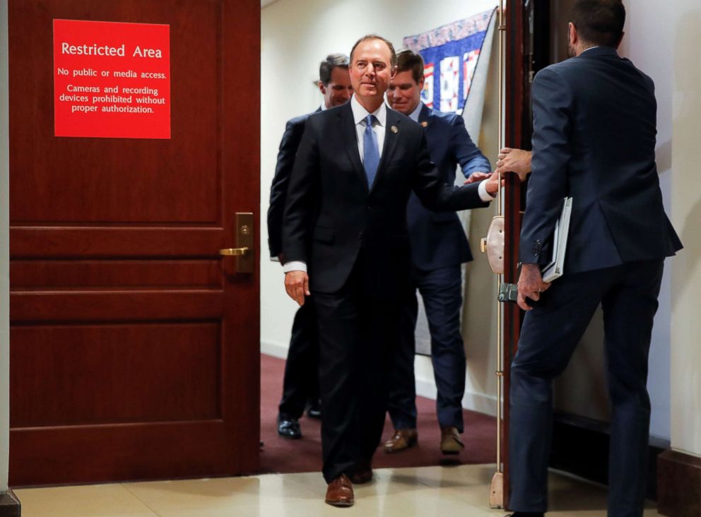 PHOTO: House Intelligence Committee Chairman Adam Schiff (D-CA) departs after the conclusion of testimony from Michael Cohen, the former personal attorney of President Donald Trump, on Capitol Hill, Feb. 28, 2019. 
