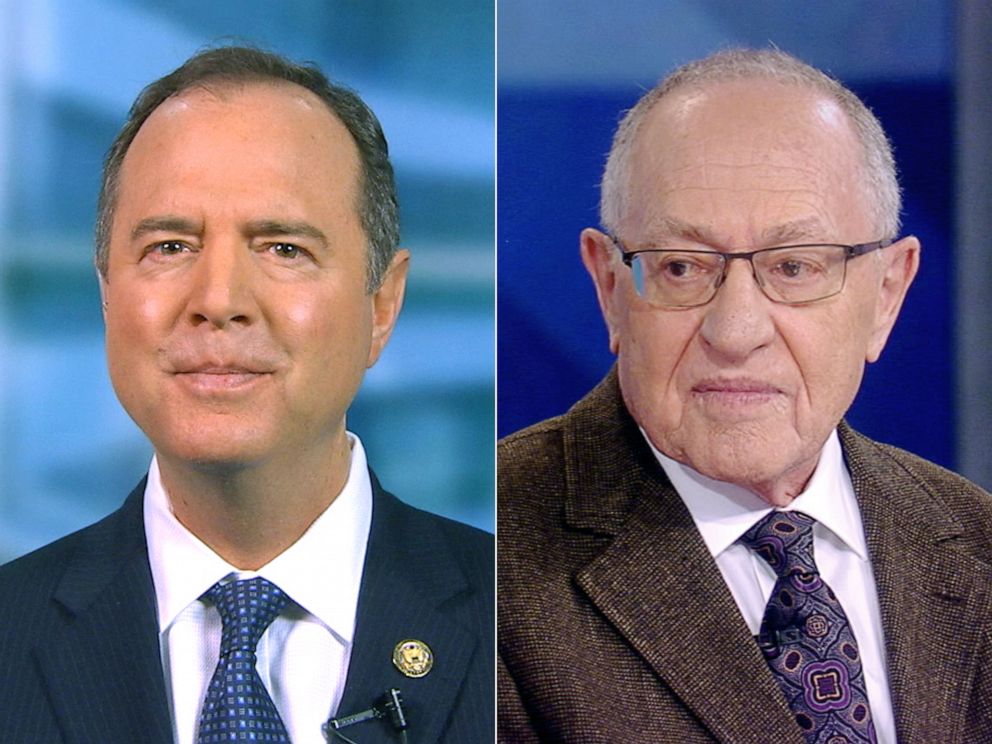 PHOTO: Adam Schiff appears on "The View", Jan. 13, 2020. | Alan Dershowitz appears on "The View," May 2, 2019.