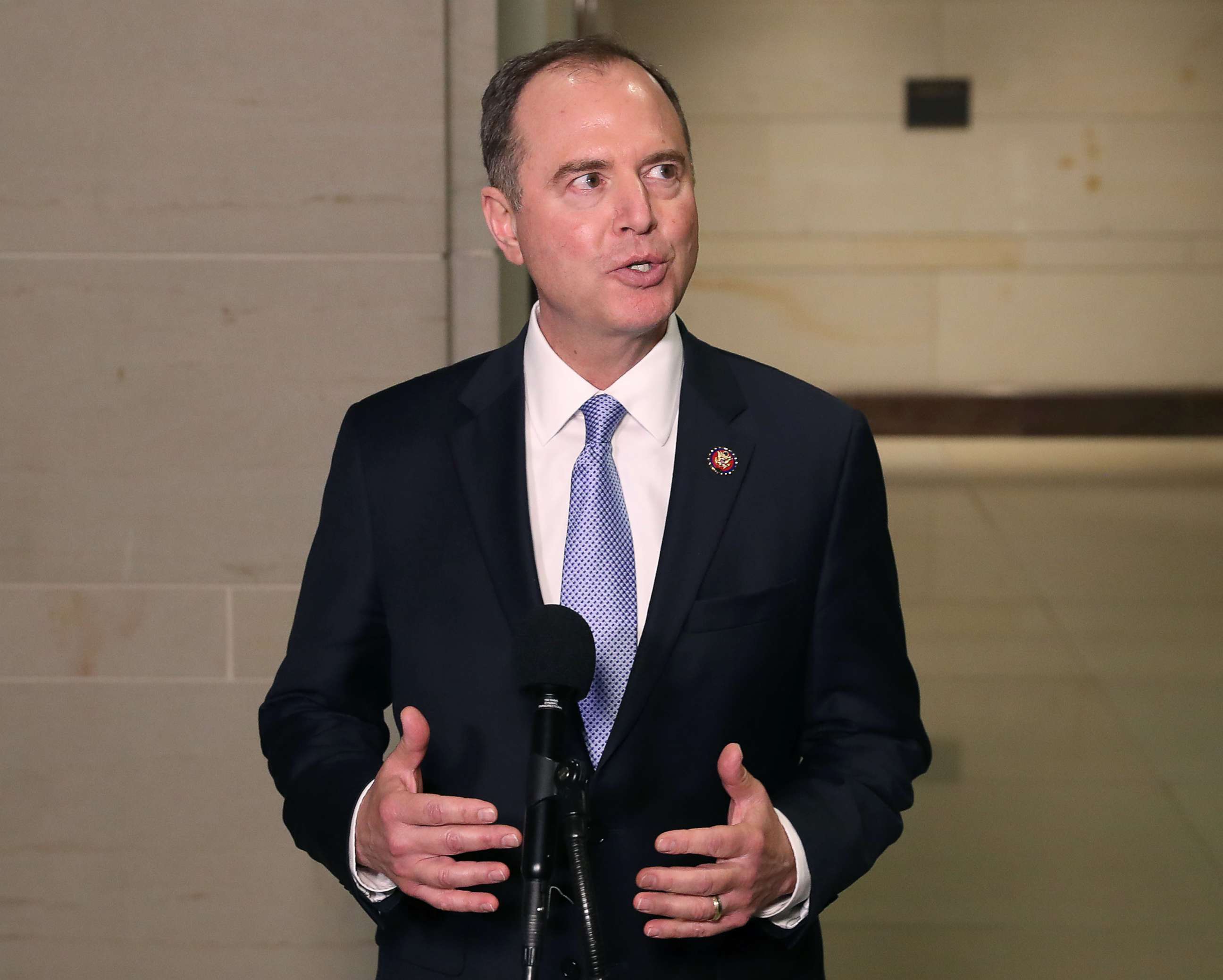 PHOTO: Chairman Adam Schiff speaks to the media at the Capitol in Washington D.C., March 6, 2019.