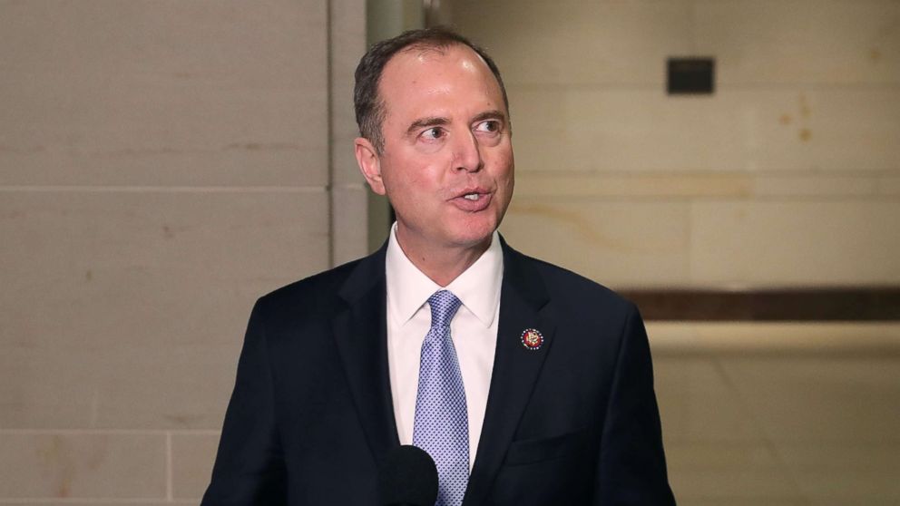 PHOTO: Chairman Adam Schiff (D-CA) speaks to the media after Michael Cohen, former attorney and fixer for President Donald Trump, appeared before a closed door House Intelligence Committee hearing at the Capitol, March 6, 2019.