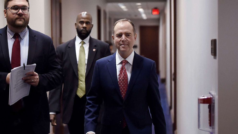PHOTO: Representative Adam Schiff, walks in Capitol Hill after witnesses failed to show up for closed door testimony during the impeachment inquiry into President Donald Trump on Nov. 5, 2019, in Washington, D.C.