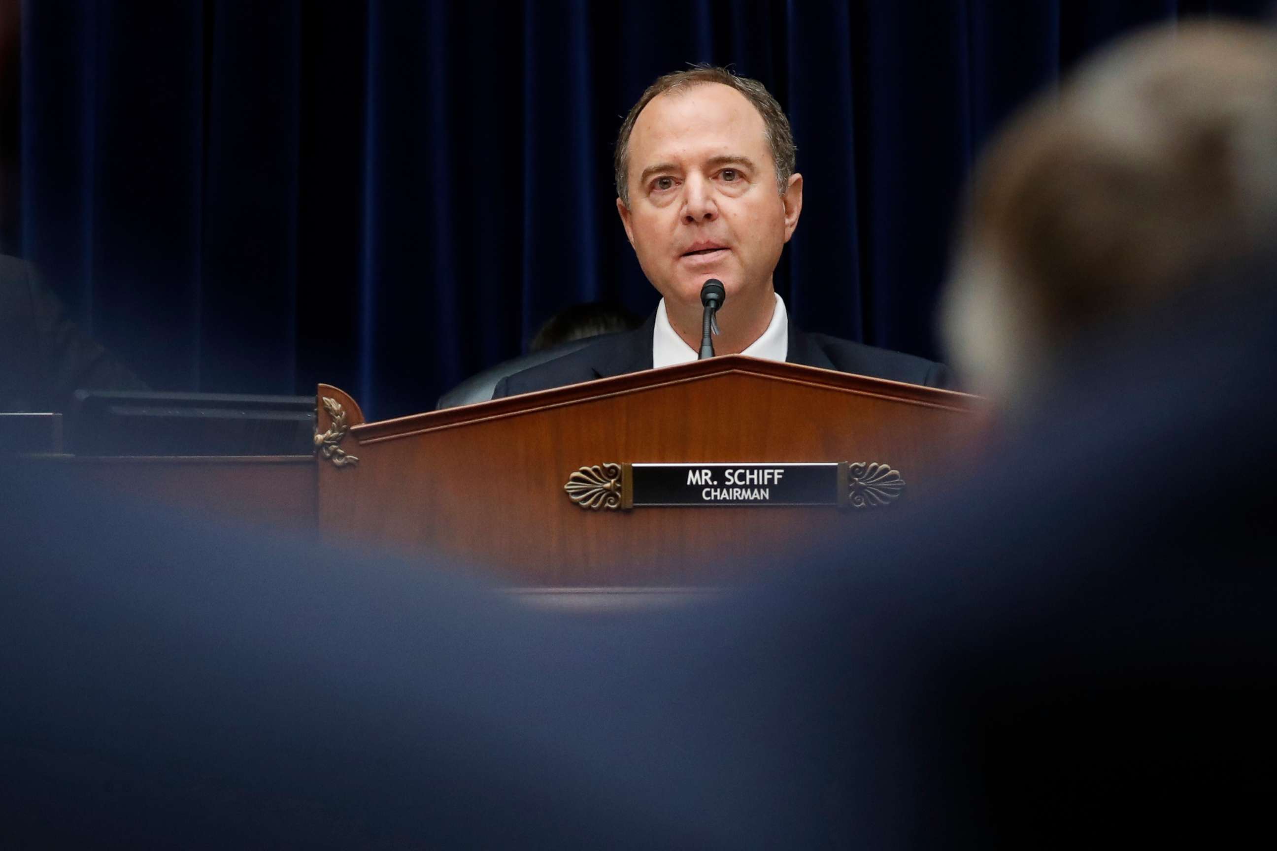 PHOTO: House Intelligence Committee Chairman Rep. Adam Schiff questions Acting Director of National Intelligence Joseph Maguire, as he testifies before the House Intelligence Committee on Capitol Hill in Washington, D.C., Sept. 26, 2019.