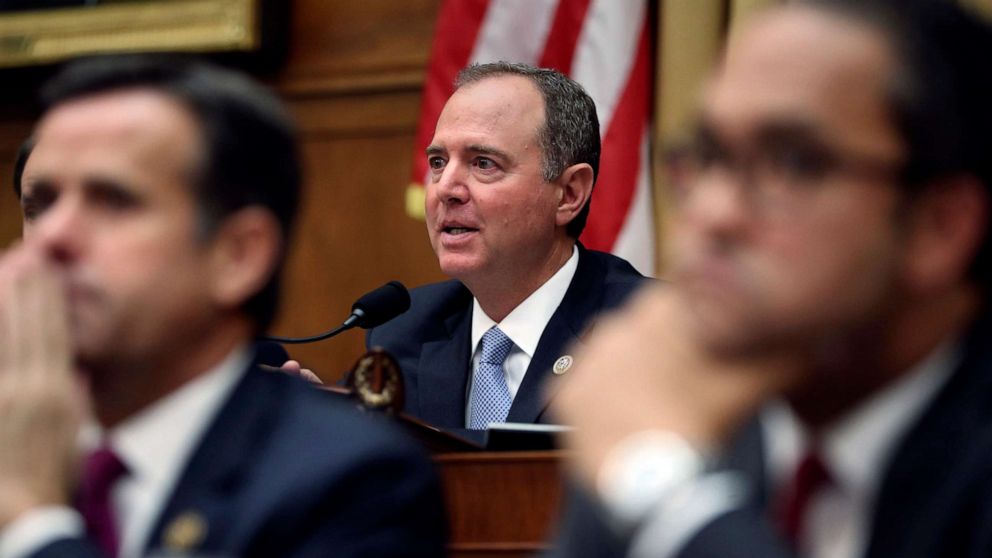 PHOTO: House Intelligence Committee Chairman Adam Schiff questions former special counsel Robert Mueller during his testimony before the House Intelligence Committee on his report on Russian election interference, July 24, 2019, in Washington, D.C.