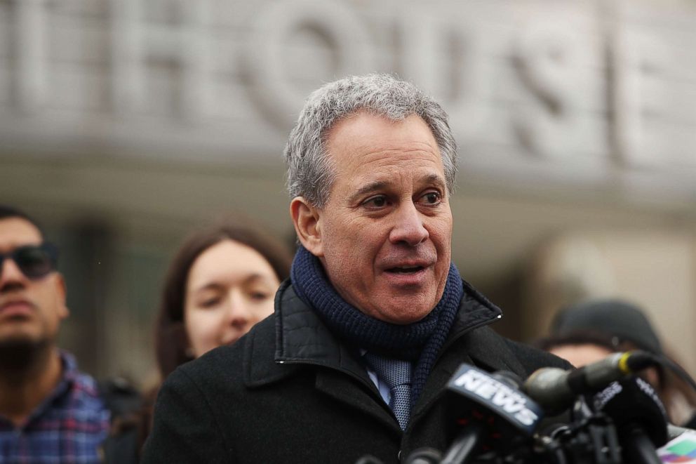 PHOTO: New York Attorney General Eric Schneiderman joins Dreamers and recent immigrants for a news conference after a DACA (Deferred Action for Childhood Arrivals) hearing at a Brooklyn court, Jan. 30, 2018, in New York. 