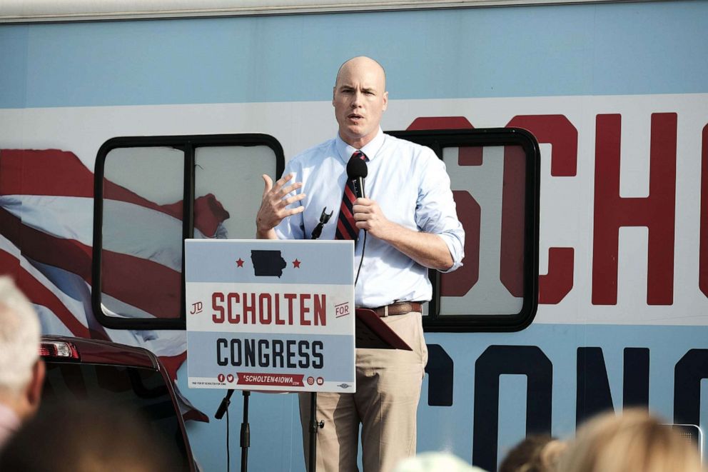 PHOTO: J.D. SCHOLTEN announces he is running again for Iowa's 4th Congressional District against current Congressman Steve King (R-IA), Aug. 5, 2019, in Sioux City, Iowa.