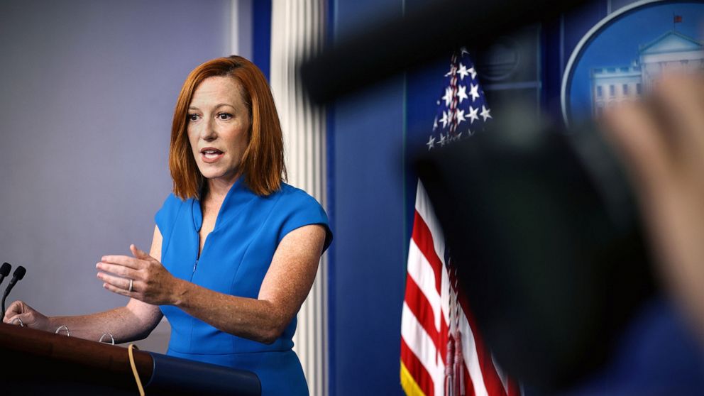 PHOTO: Press Secretary Jen Psaki holds a media briefing at the White House,  Aug.  11, 2021.