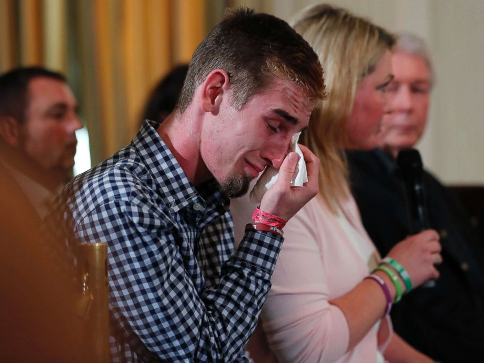 PHOTO: Marjory Stoneman Douglas High School student Samuel Zeif wipes his tears at a listening session with President Trump and high school shooting survivors and students at the White House in Washington, Feb. 21, 2018.