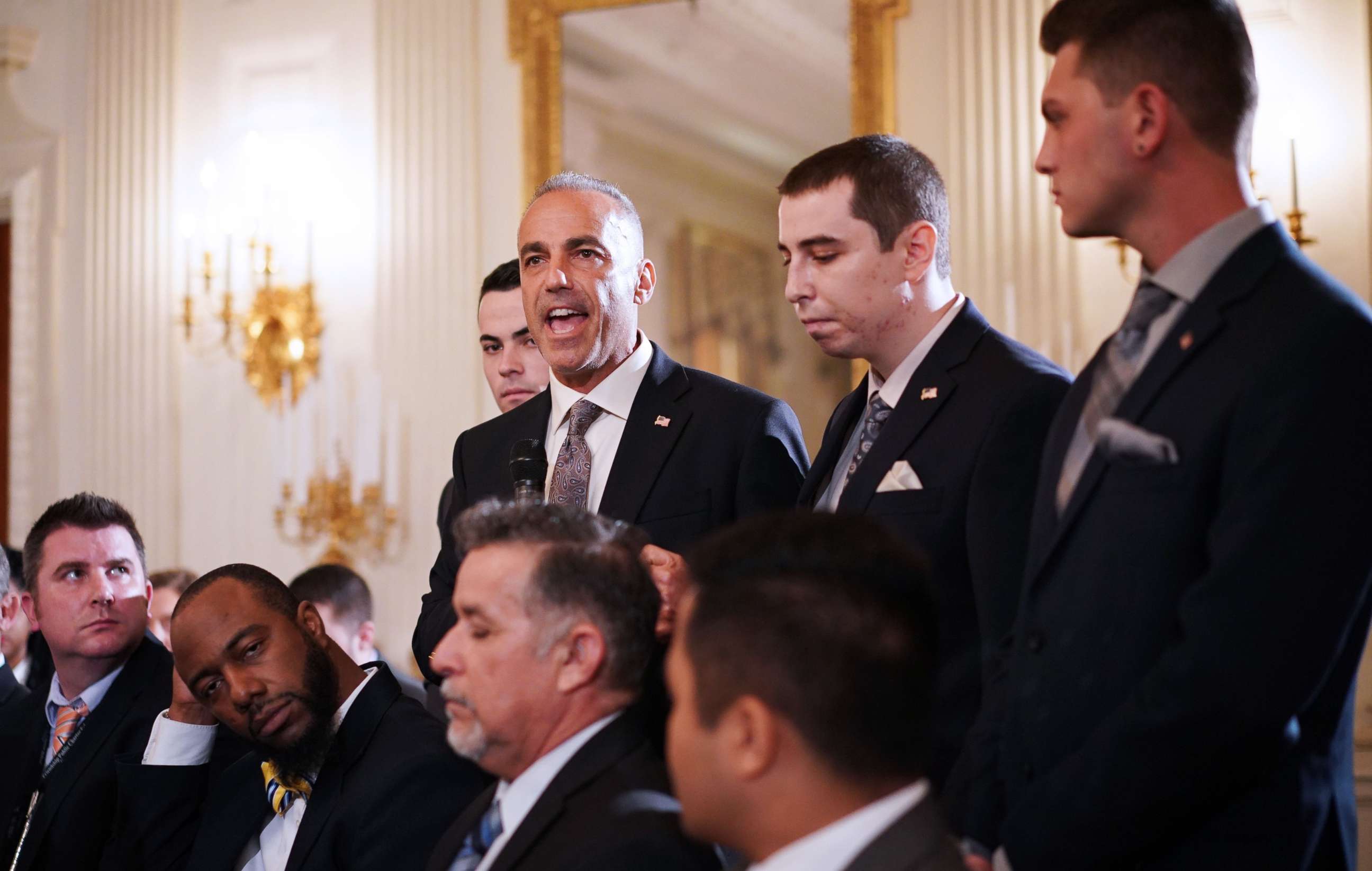 PHOTO: Andrew Pollack, whose daughter Meadow was killed in the Parkland school shooting, speaks during listening session on gun violence with President Donald Trump, teachers and students in the State Dining Room of the White House on Feb. 21, 2018. 