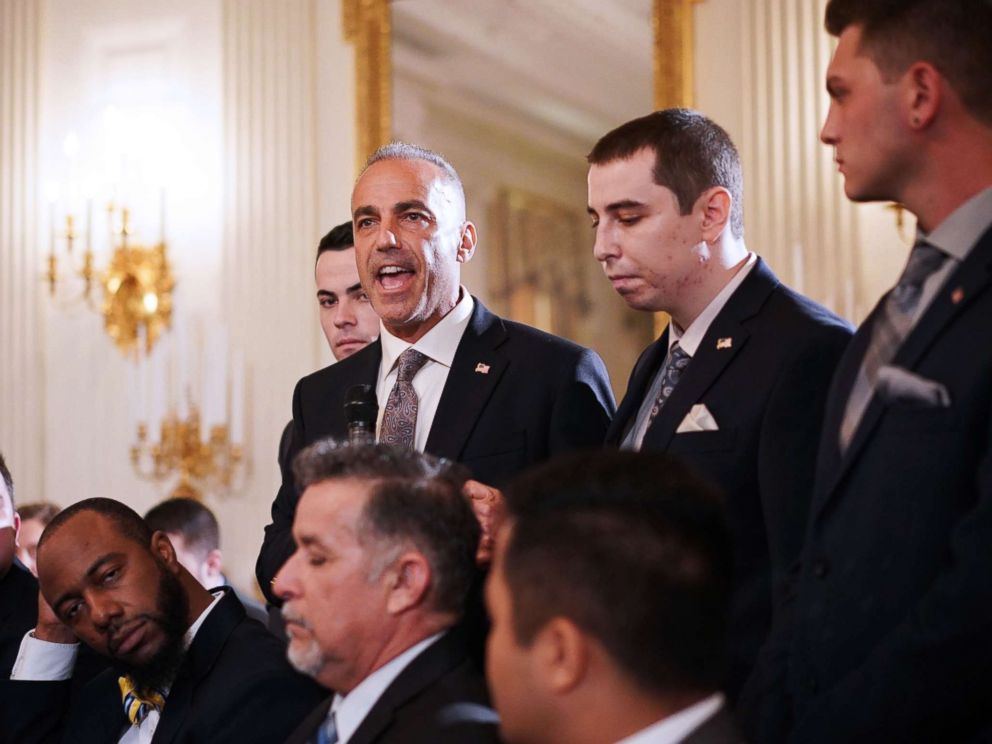 PHOTO: Andrew Pollack, whose daughter Meadow was killed in the Parkland school shooting, speaks during listening session on gun violence with President Donald Trump, teachers and students in the State Dining Room of the White House on Feb. 21, 2018.