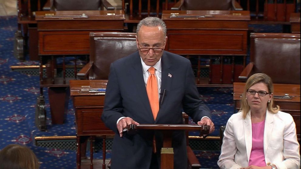 PHOTO: Sen. Chuck Schumer speaks about John McCain on the Senate floor, Aug. 27, 2018.