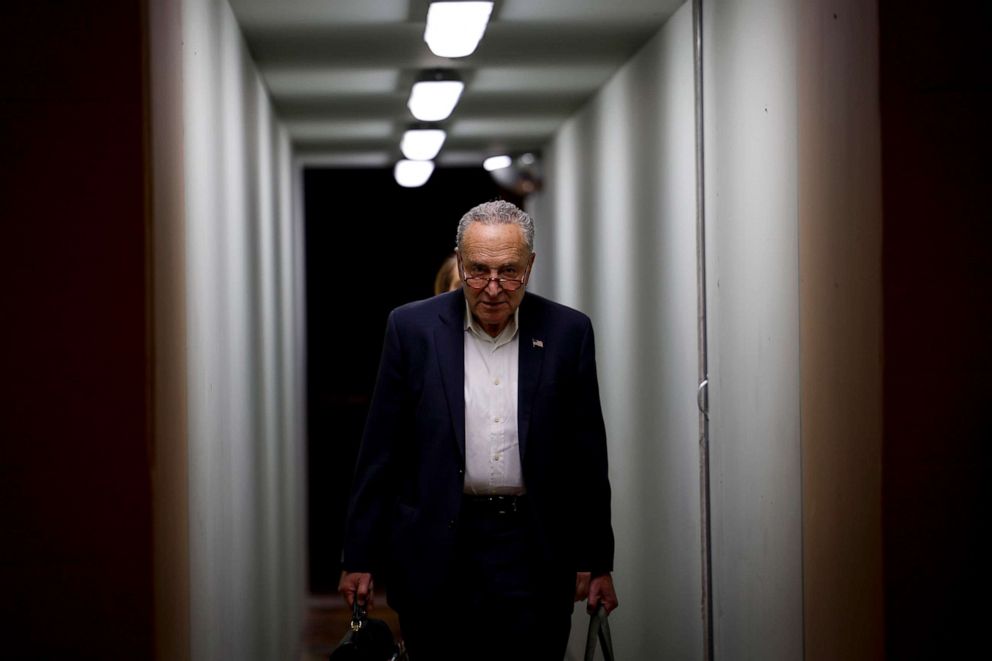 PHOTO: Senate Majority Leader Chuck Schumer arrives at the Capitol, Sept. 27, 2022.