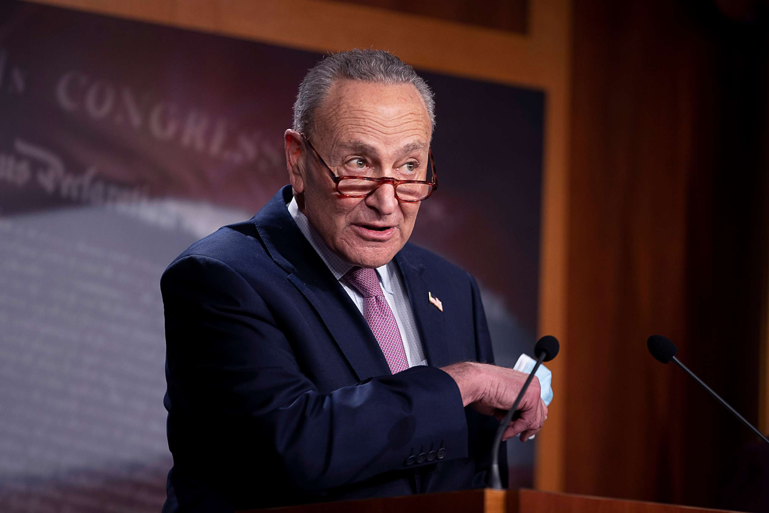 PHOTO: Senate Minority Leader Charles Schumer holds a news conference at the U.S. Capitol, Dec. 1, 2020, in Washington, D.C.