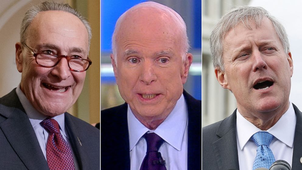 Senate Minority Leader Chuck Schumer of N.Y. arrives to speak with reporters about his opposition to Supreme Court nominee Neil Gorsuch, March 21, 2107, on Capitol Hill in Washington | John McCain appears on "The View," Oct. 23, 2017. | Rep. Mark Meadows (R-NC) speaks about Obamacare repeal and replacement while members of the House Freedom Caucus during a news conference on Capitol Hill, March 7, 2017, in Washington.