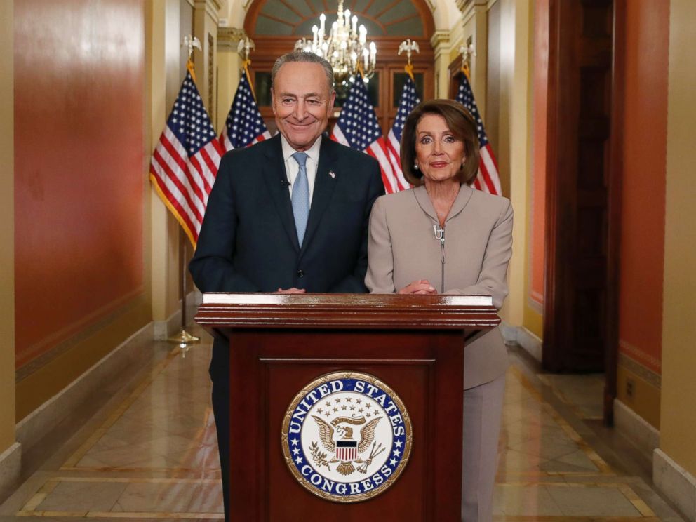 PHOTO: House Speaker Nancy Pelosi and Senate Minority Leader Chuck Schumer speak on Capitol Hill in response to President Donald Trumps prime-time address on border security, Jan. 8, 2019, in Washington.