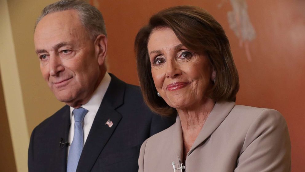 PHOTO: House Speaker Nancy Pelosi and Senate Minority Leader Chuck Schumer speak on Capitol Hill in response to President Donald Trump's prime-time address on border security, Jan. 8, 2019, in Washington.
