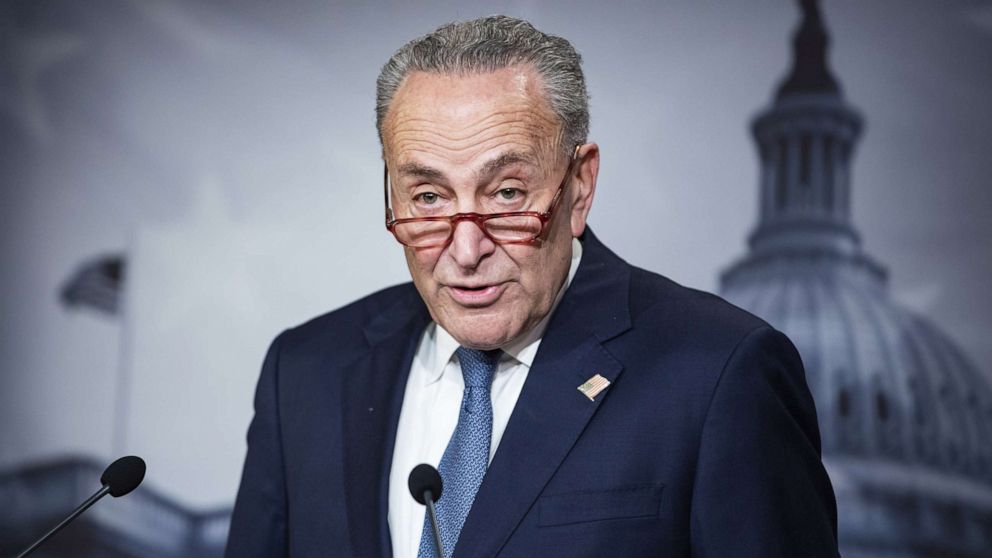 PHOTO: Senate Minority Leader Chuck Schumer holds a press conference at the U.S. Capitol, Dec. 16, 2019, in Washington, DC.