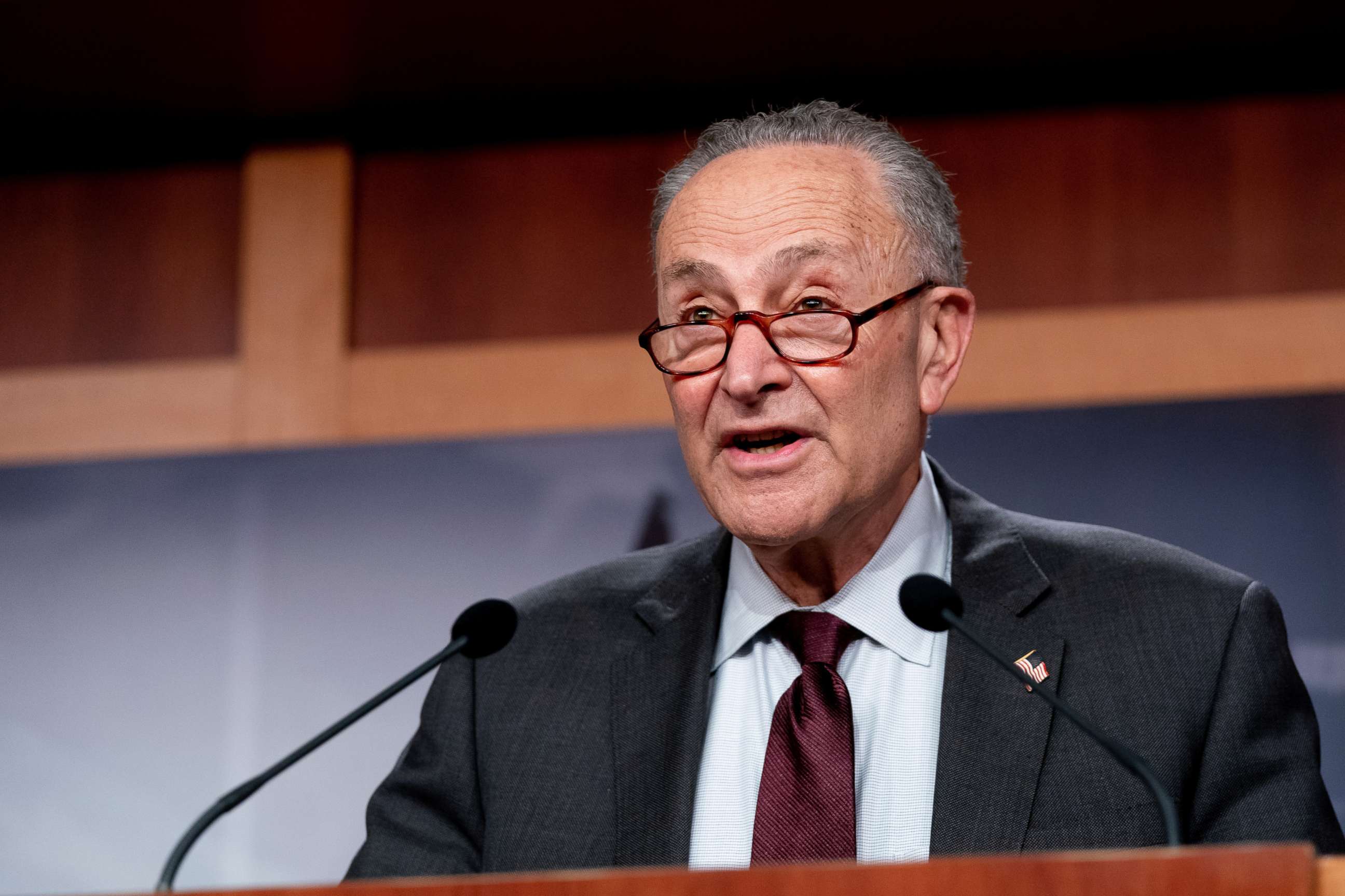 PHOTO: Senate Minority Leader Charles Schumer speaks during a news conference at the U.S. Capitol in Washington, March 23, 2021.