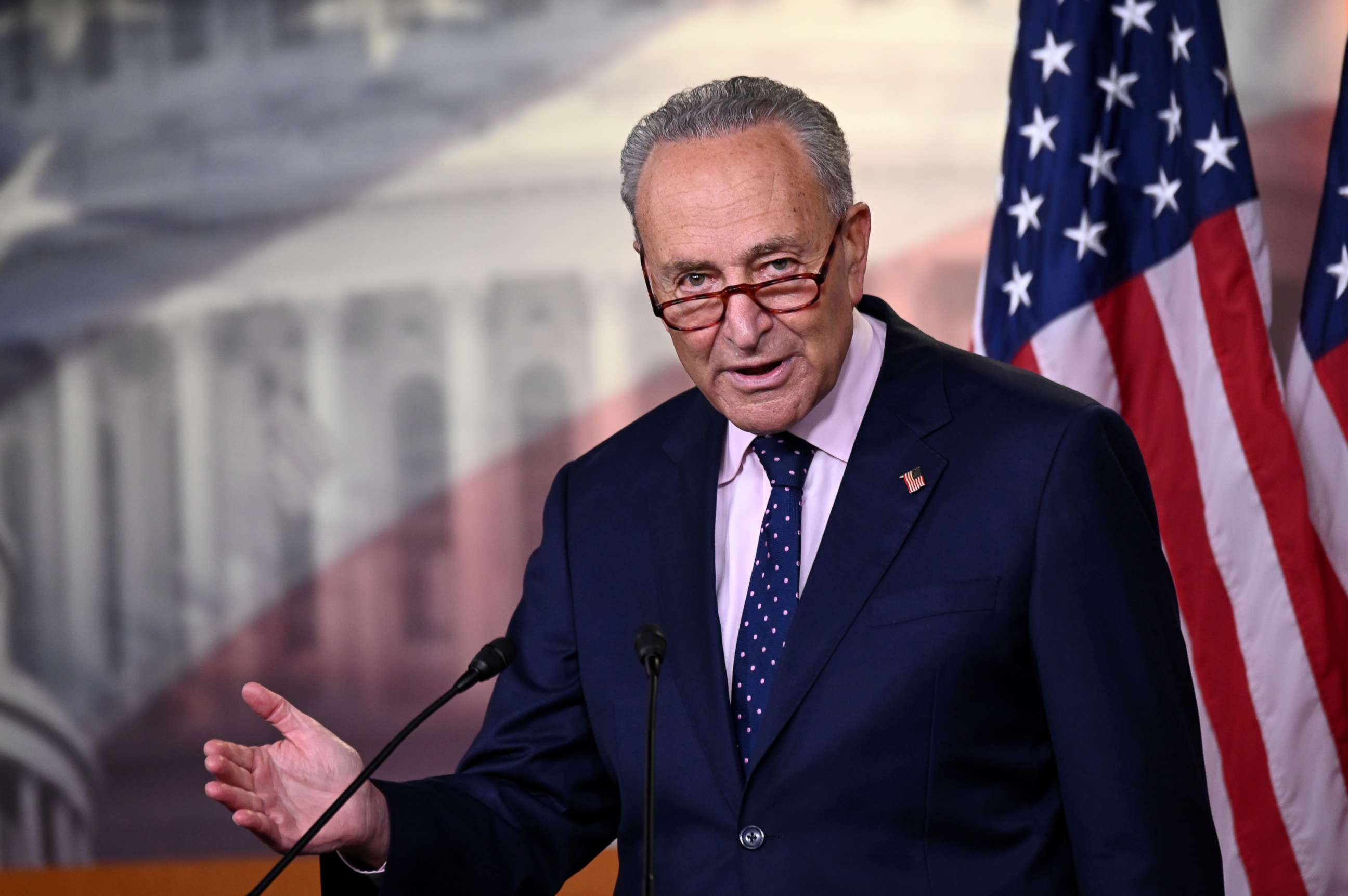 PHOTO: Sen. Minority Leader Chuck Schumer speaks at a news conference with reporters at the Capitol, in Washington, July 23, 2020.