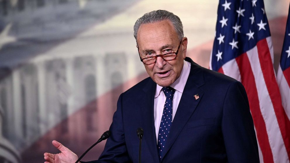 PHOTO: Sen. Minority Leader Chuck Schumer speaks at a news conference with reporters at the Capitol, in Washington, July 23, 2020.